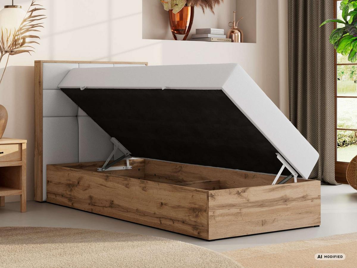 BOXBETT ALBERO 1 90/200 - Weiß Kunstleder - Topper T25 - H3 - Links - Schwarz/Weiß, Kunststoff/Textil (90/200cm) - MKS