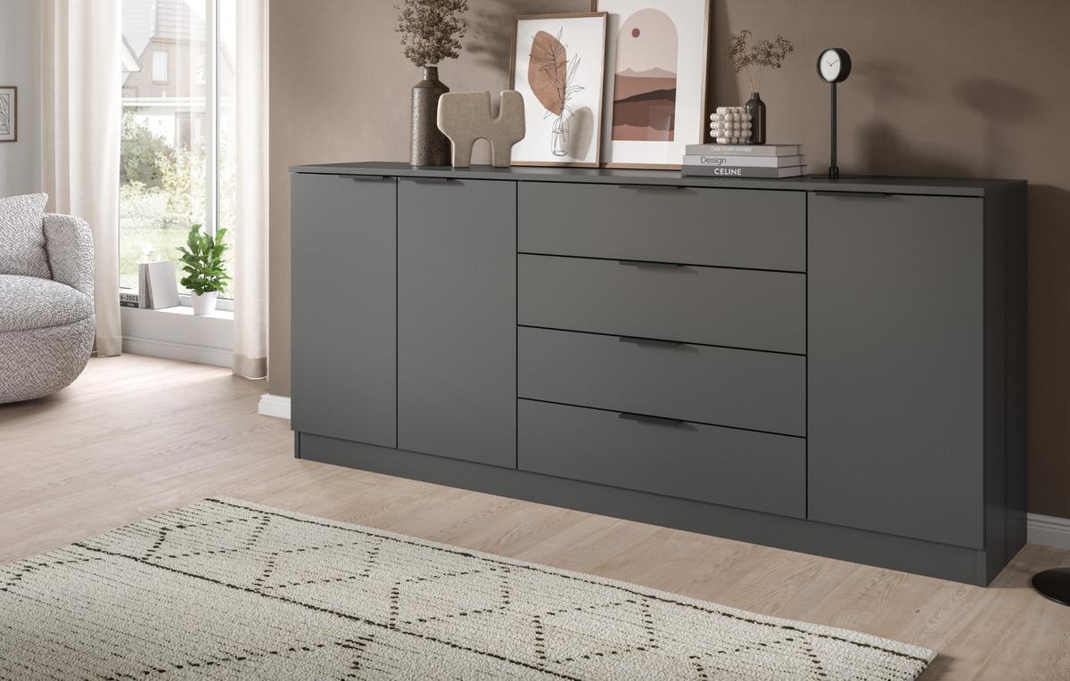 SIDEBOARD grau 185 x 80 cm, Kommode mit viel Stauraum - Schwarz/Grau, Holzwerkstoff/Kunststoff (185/80/35cm) - Inn.Furn