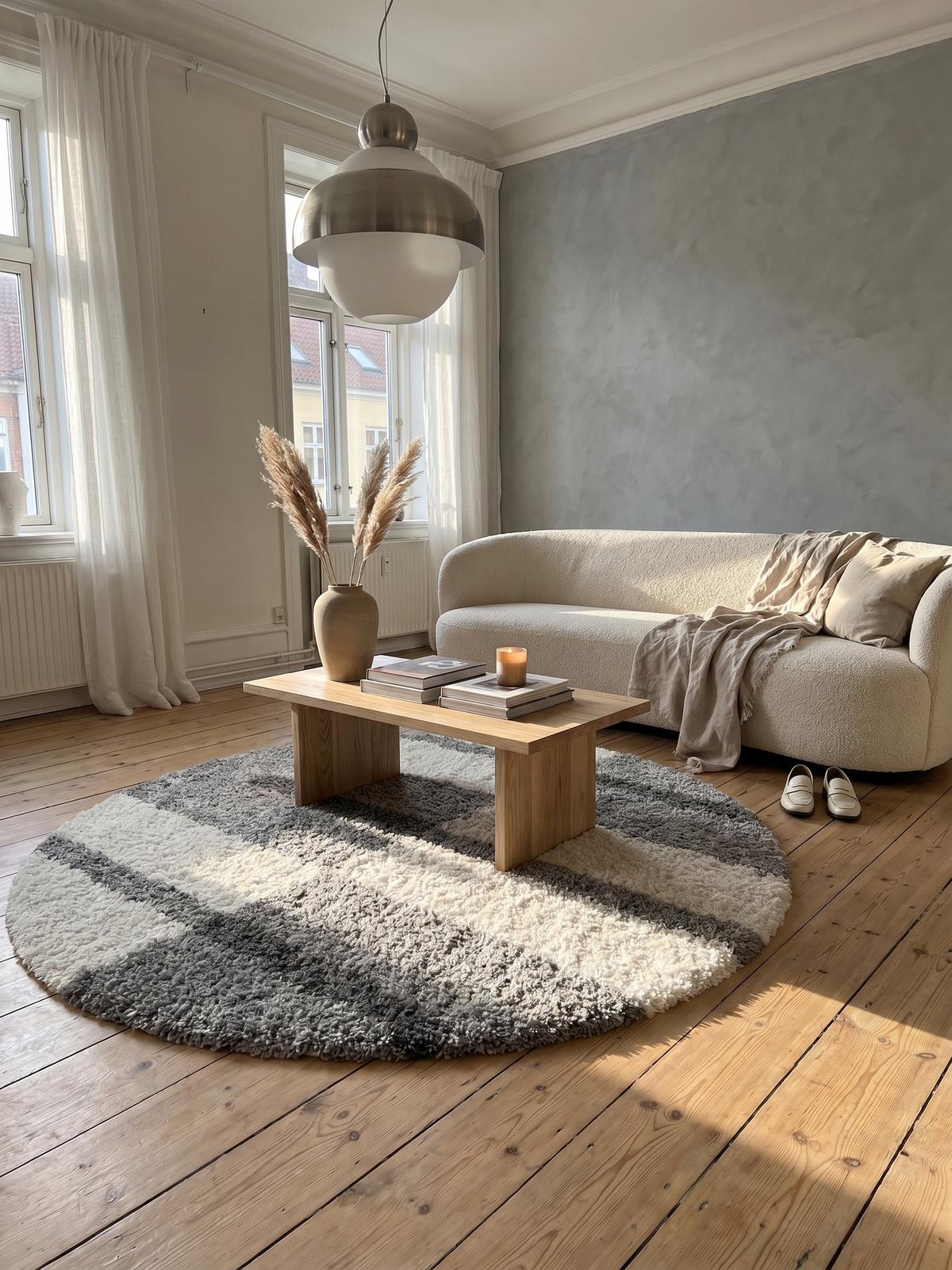 HOCHFLORTEPPICH WERFEN, kariert, Hellgrau, Ø 120 cm - Grau, Textil (120/120cm) - KADIMA DESIGN