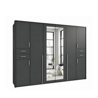 DREHTÜRENSCHRANK B273/H210/T58 cm in Grafit, Kleiderschrank mit Passepartout & 2 Spiegeltüren & Schubkästen, Griffe alufarbig / 22577 - Silberfarben/Graphitfarben, Holzwerkstoff/Kunststoff (273/210/58cm) - luma-home