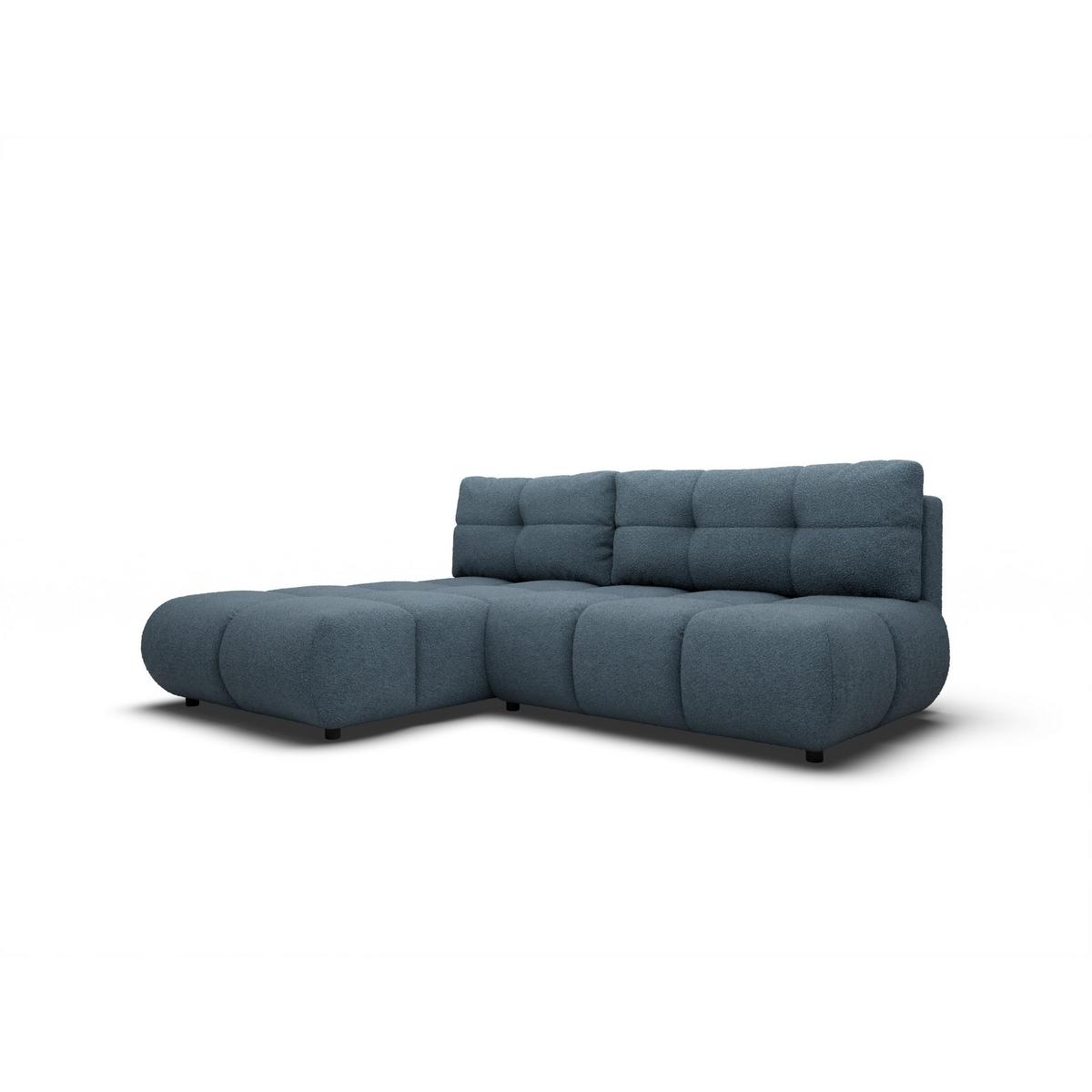ECKSOFA CORSO L-S Blau Boucle-Stoff mit Schlaffunktion - Blau, Holz (230/177cm) - MASSENO