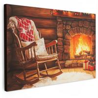 LEINWANDBILD Winter - Weihnachten - Zuhause - Kamin Deko Schlafzimmer 30x20 cm - Bernsteinfarben, Textil (30/20cm) - MuchoWow