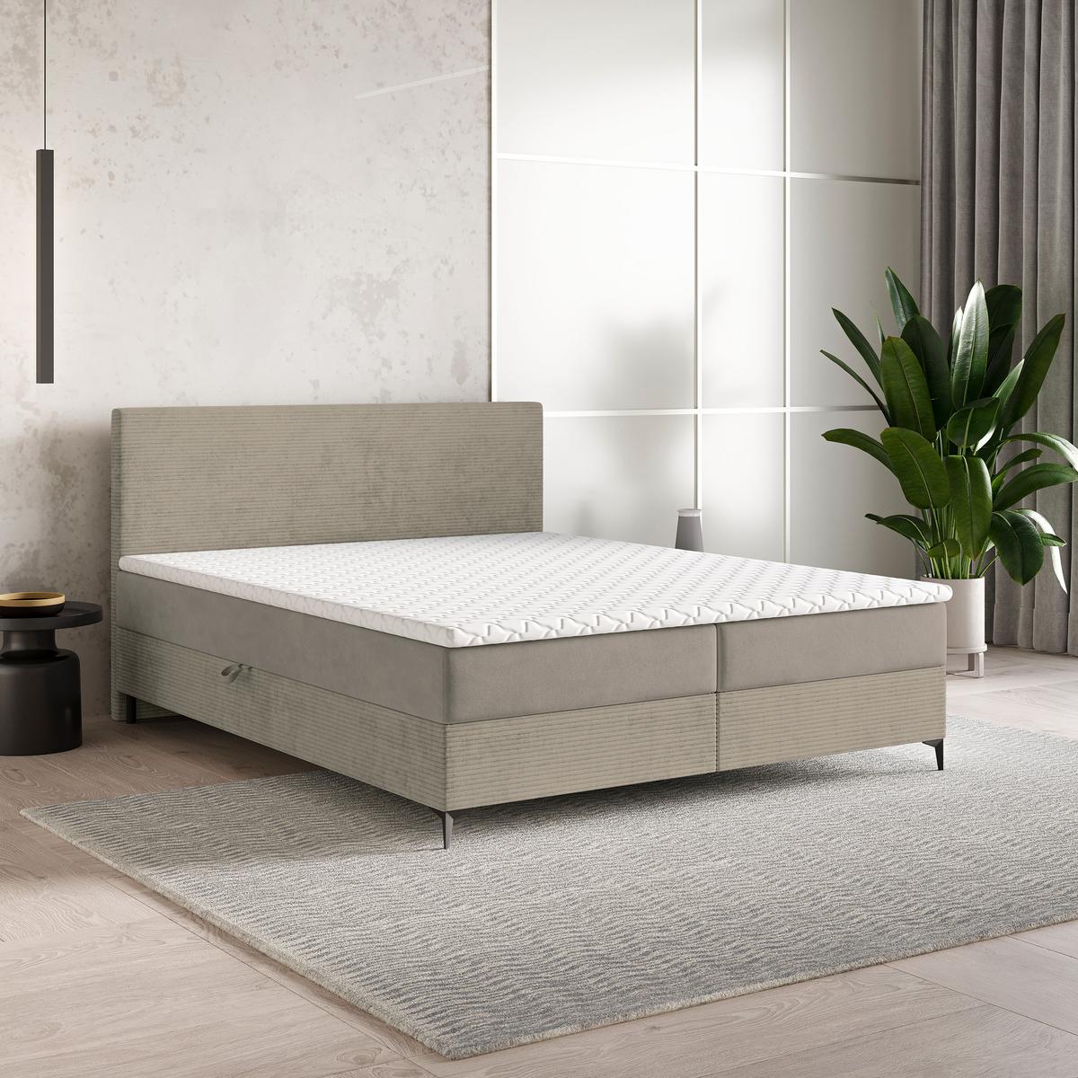 BOXBETT TORREL 180x200 cm mit Matratze und Topper - Beige - Beige, Holz (180/200cm) - MASSENO