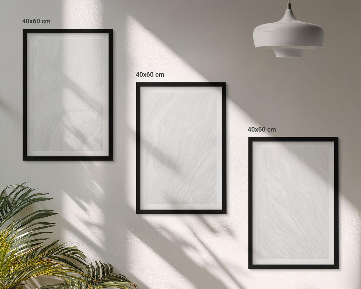 BILDER SET 3er Set - 40x60 cm Schwarzer Rahmen - Elegante Marmorstruktur - Schwarz, Kunststoff (40/60cm) - TULUP
