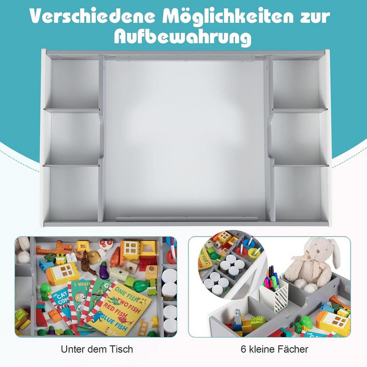 KINDERTISCH mit Stuhl grau(3-tlg) - Grau, Holzwerkstoff (80/48/49cm) - COSTWAY