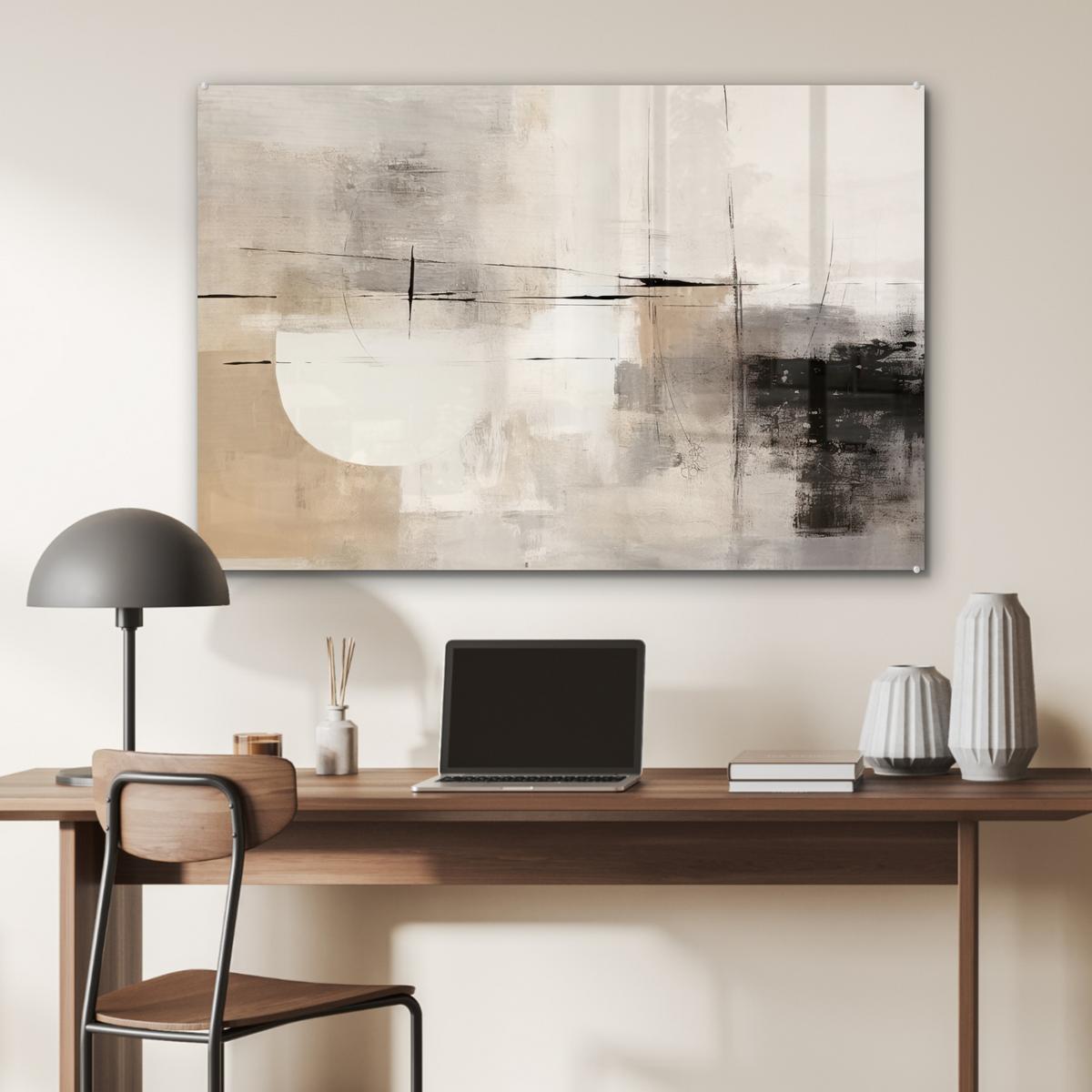 ACRYLGLASBILD Abstrakt - Kunst - Grau Room Decor 90x60 cm - Hellgrau, Glas (90/60cm) - MuchoWow