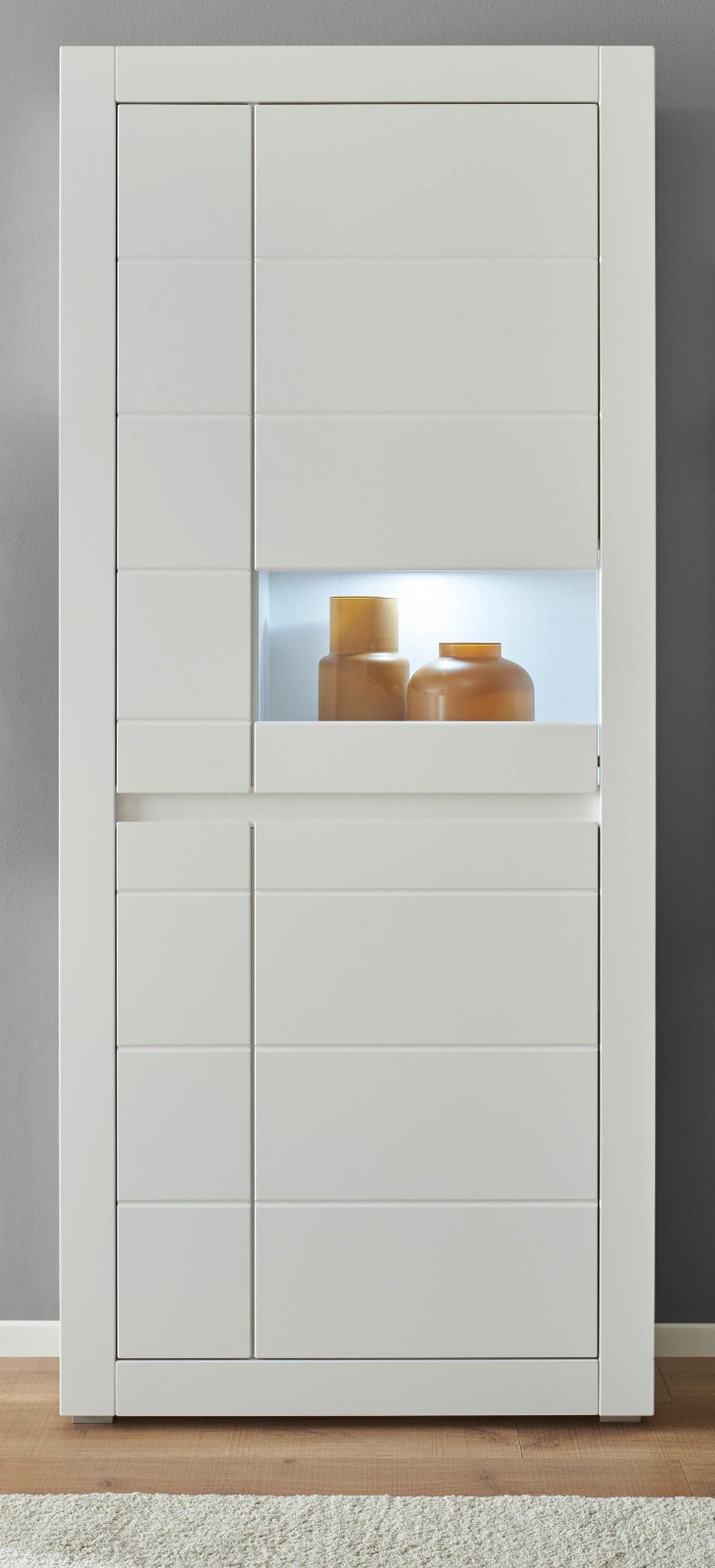 VITRINE weiß matt, Evoke Eiche, Vitrinenschrank 85 x 198 cm, Soft-Close-Funktion - Eichefarben/Silberfarben, Holzwerkstoff/Kunststoff (85/198/35cm) - Furn.Design