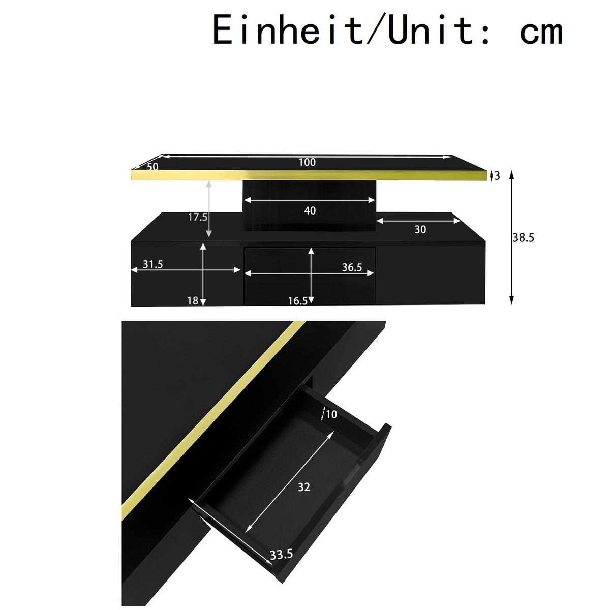 COUCHTISCH in Hochglanz mit LED-Beleuchtung - Weiß, Holzwerkstoff (50/100/39cm) - Urban Meuble