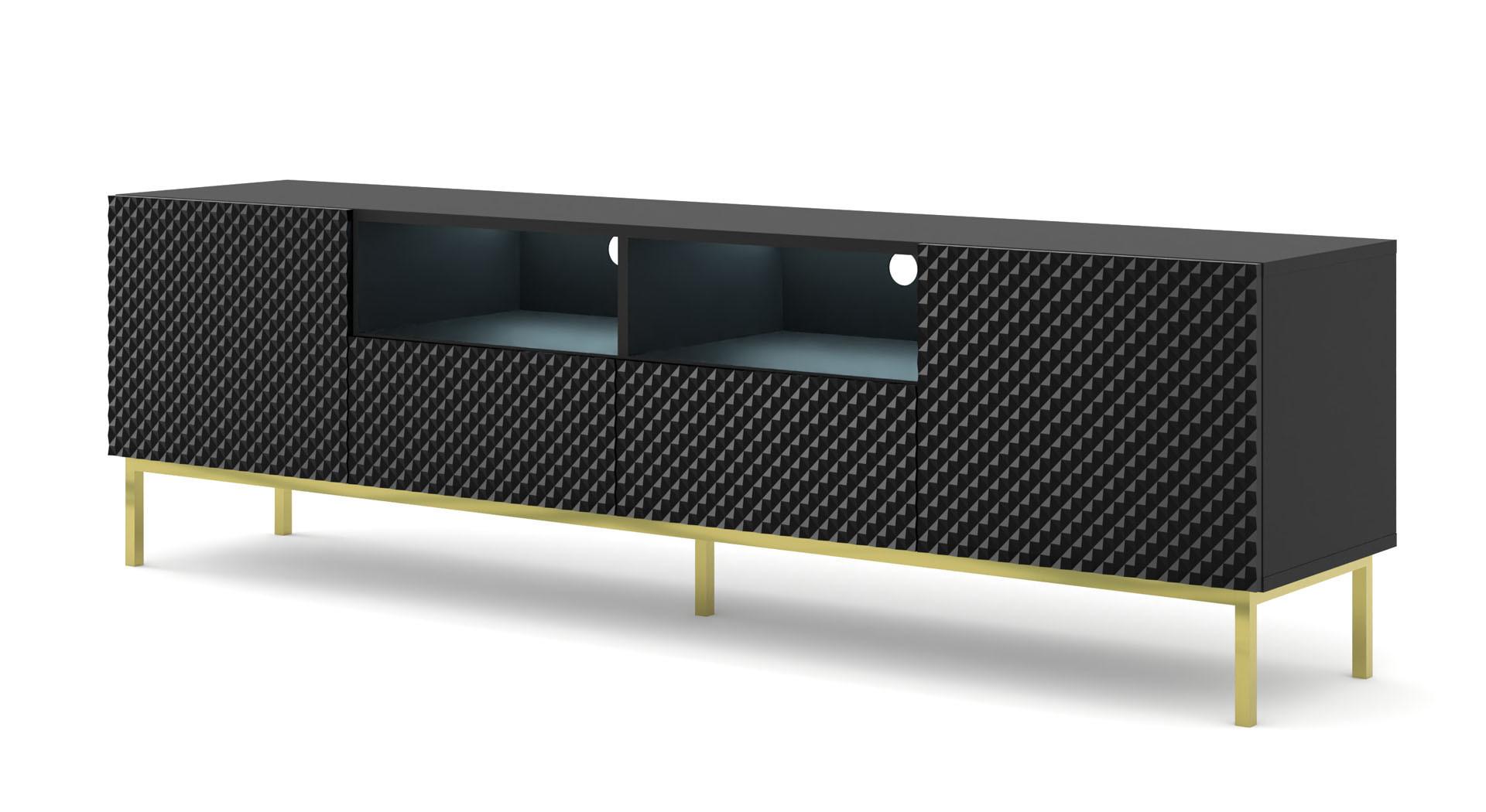 TV LOWBOARD Schwarz, Schwarz Hochglanz, Gold 200/58/42 - Schwarz Hochglanz/Schwarz, Holzwerkstoff (200/58/42cm) - RAUMHIRSCH FURNITURE