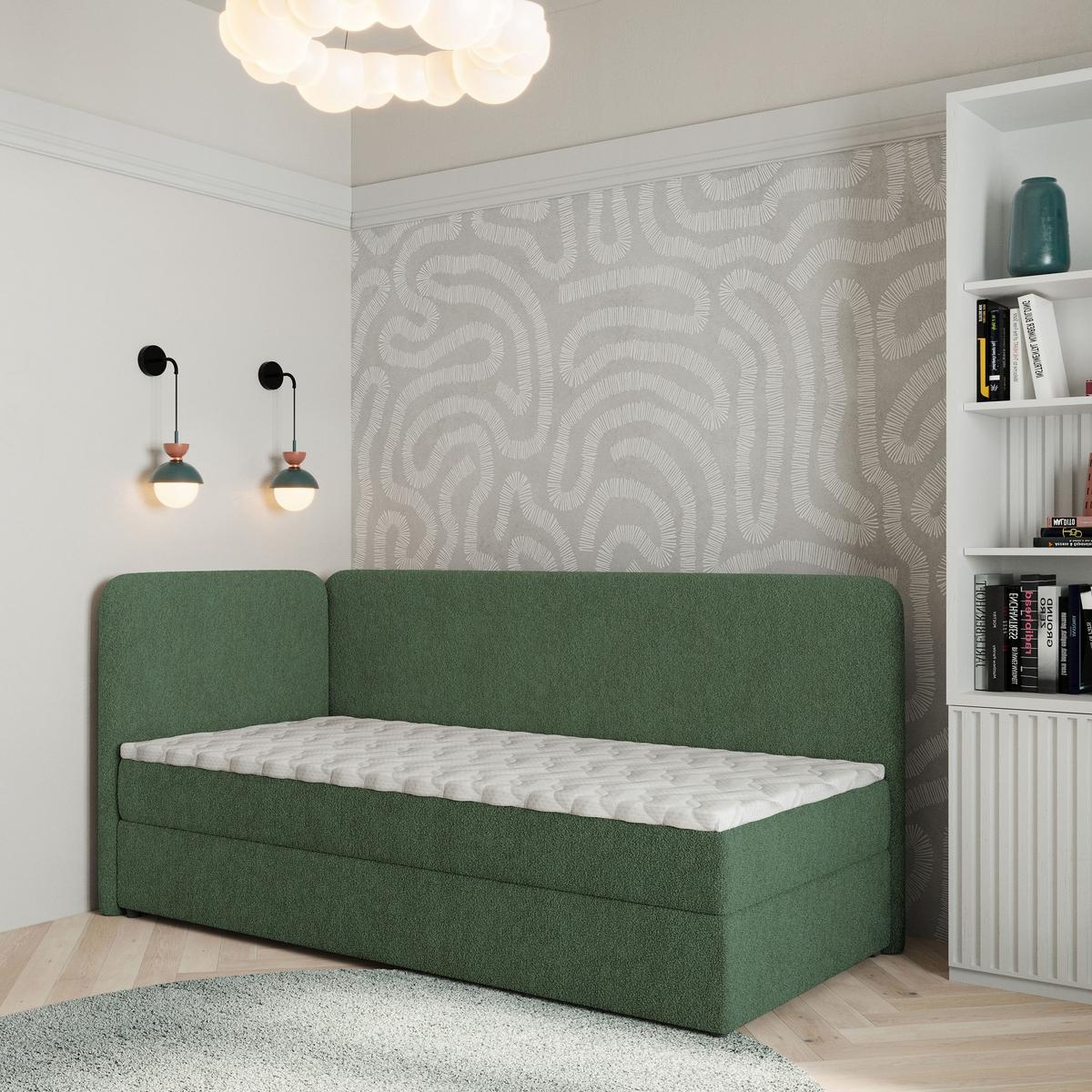 BOXBETT GINA 100x200 cm mit Matratze und Topper, H2+H3 - Grün - Grün, Holz (100/200cm) - MASSENO