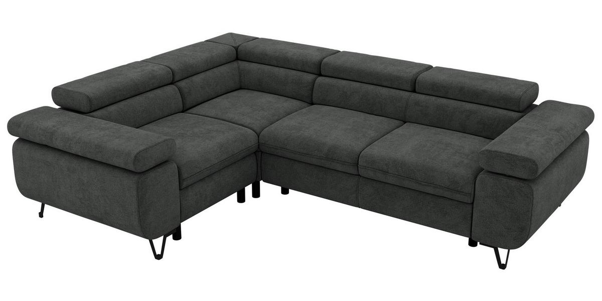 ECKSOFA ORSO L Dunkelgrau Stukture - Links Seite - Dunkelgrau/Schwarz, Textil/Metall (197/268cm) - MKS