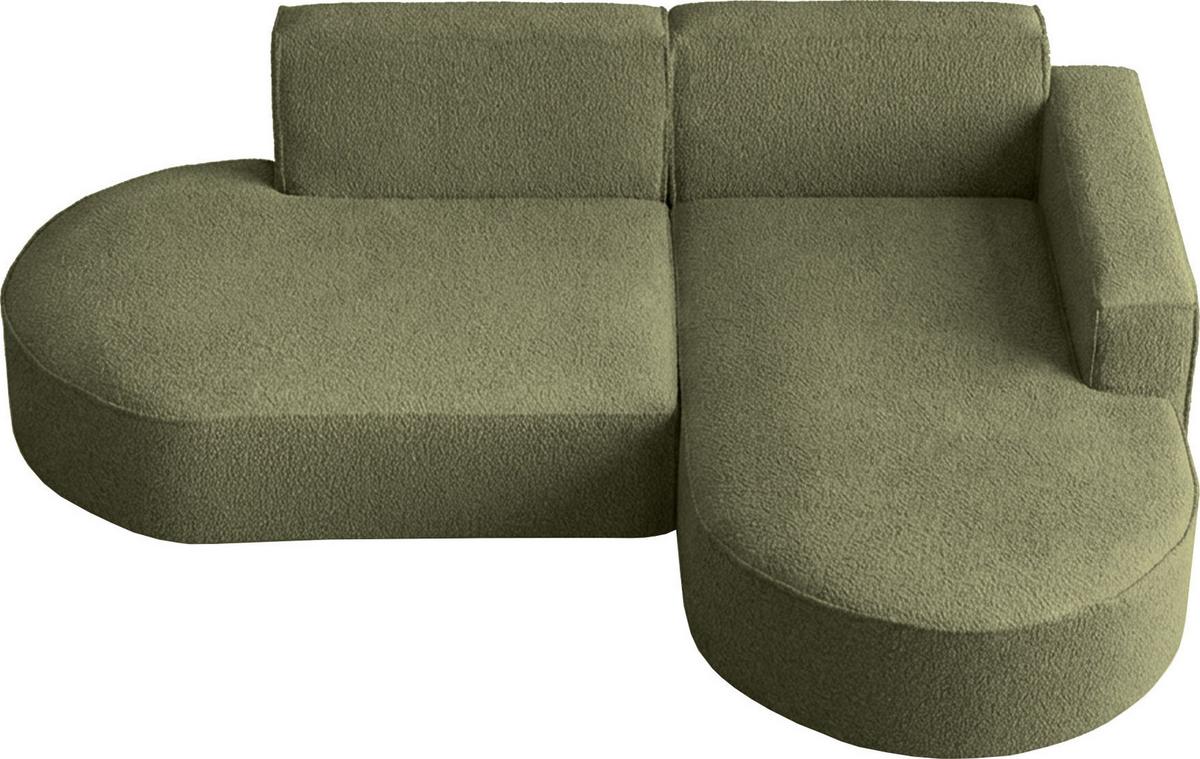 ECKSOFA Hana L-Form 3-Sitzer Ecke Rechts, Boucle, Grün 241/73/168 cm - Schwarz/Grün, Textil/Metall (168/241cm) - WFL GROUP