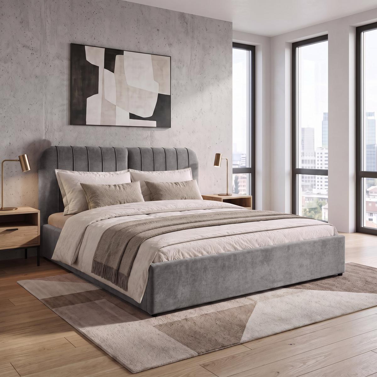 POLSTERBETT Livre mit Schaumstoffmatratze 10 cm, mit Bettkasten, 160x200 cm, Chenille-Stoff, Dunkelgrau - Dunkelgrau, Textil (160/200cm) - Beautysofa