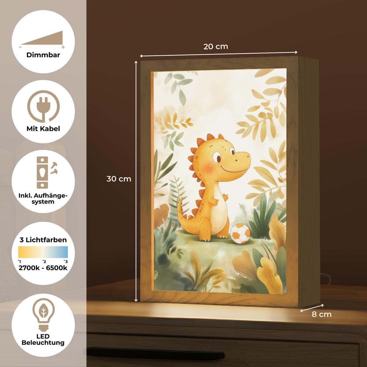NACHTTISCHLAMPE Dino - Fußball - Orange 20x30 cm - Beige, Holzwerkstoff (8/20/30cm) - OnlyWow