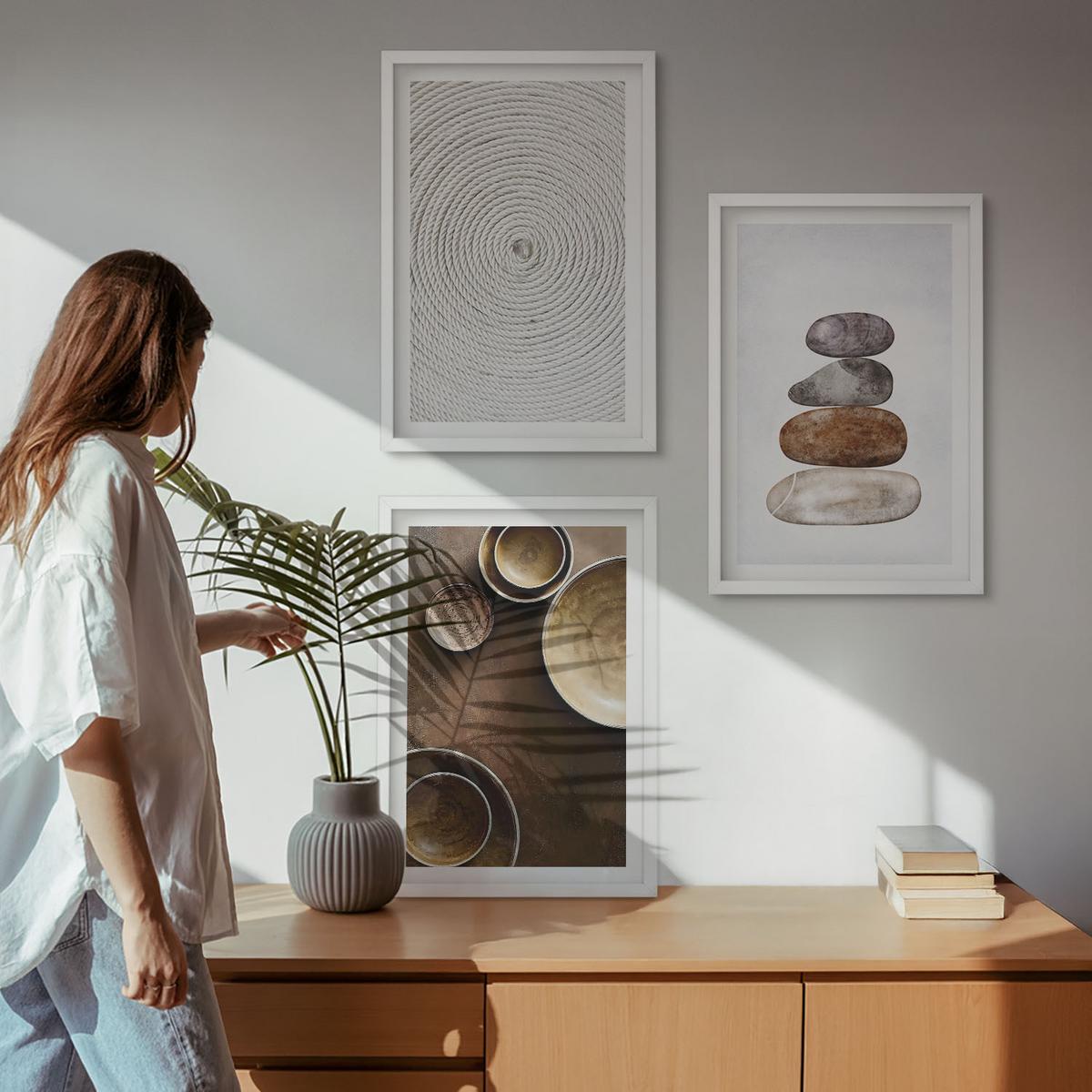 BILDER SET 3er Set - 40x60 cm Weißer Rahmen - Texturen in der modernen Kunst - Weiß, Kunststoff (40/60cm) - TULUP