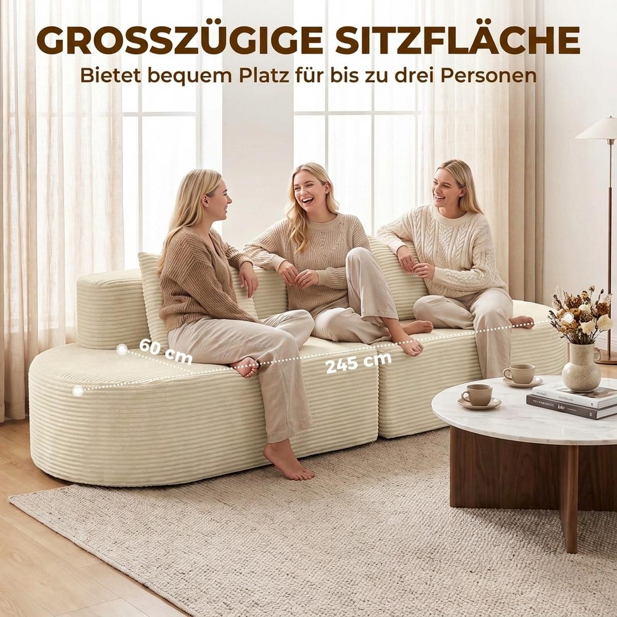 3-SITZER-SOFA Polyester Schaumstoff Beige - Beige, Textil (86/82/245cm) - HOMCOM