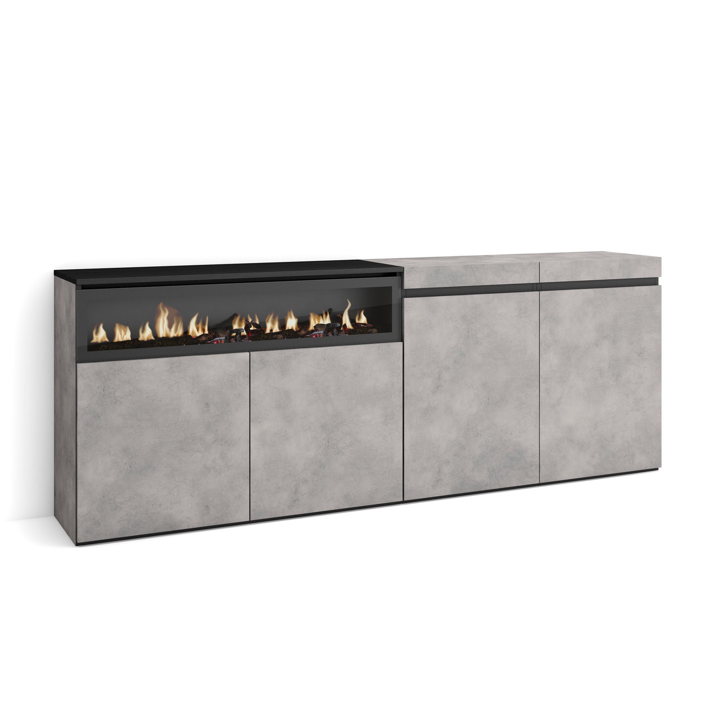 SIDEBOARD Elektrokamin, zementgrau, 200/35/75cm - Schwarz/Grau, Holzwerkstoff (200/75/35cm) - Skraut Home