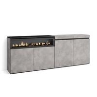 SIDEBOARD Elektrokamin, zementgrau, 200/35/75cm - Schwarz/Grau, Holzwerkstoff (200/75/35cm) - Skraut Home