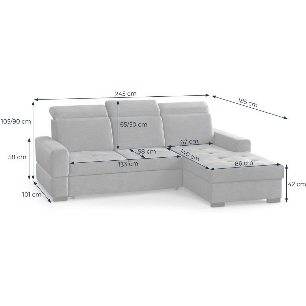 ECKSCHLAFSOFA Alex Mini hellgrau rechts - Hellgrau/Schwarz, Textil (245/185cm) - Beautysofa