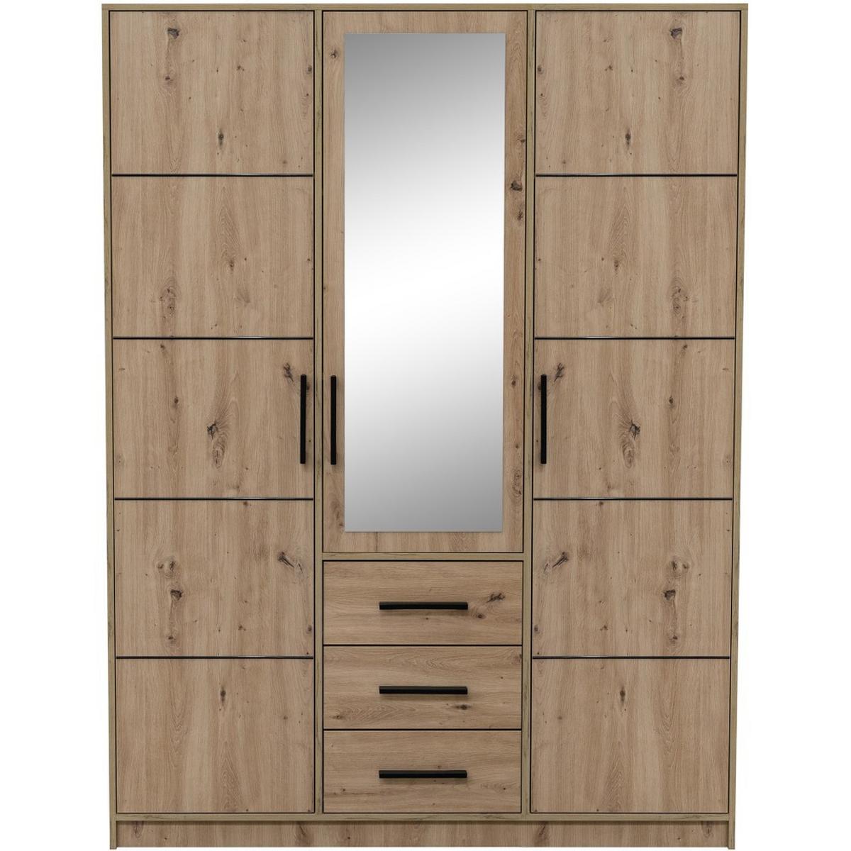 DREHTÜRENSCHRANK Kavo mit Spiegel und 3 Türen, eiche Artisan - Schwarz/Eiche Artisan, Holzwerkstoff (150/200/58cm) - Beautysofa