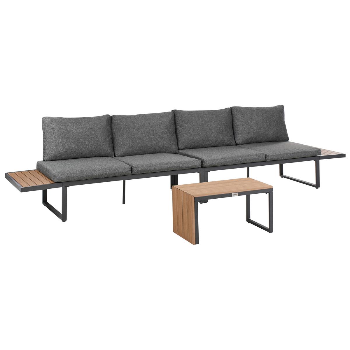 GARTEN-ECKSOFA mit Tisch 4-Sitzer linksseitig Hellbraun/Grau Pienza - Hellbraun/Schwarz, Kunststoff - Beliani