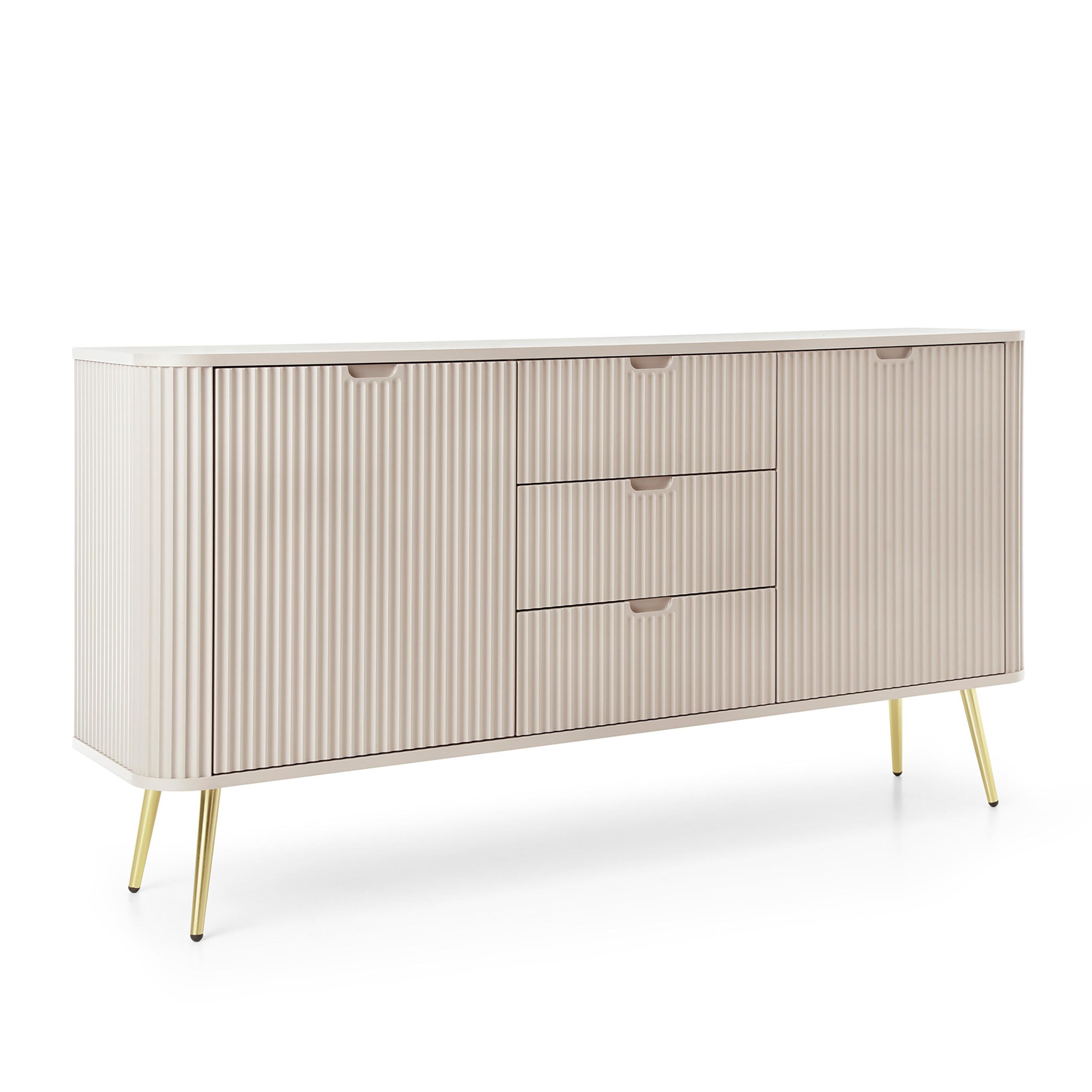 SIDEBOARD ZENZERO 168/87/39 cm mit 3 Schubladen 2 Türen Kaschmir - Kaschmir/Goldfarben, Holzwerkstoff (168/87/39cm) - MASSENO