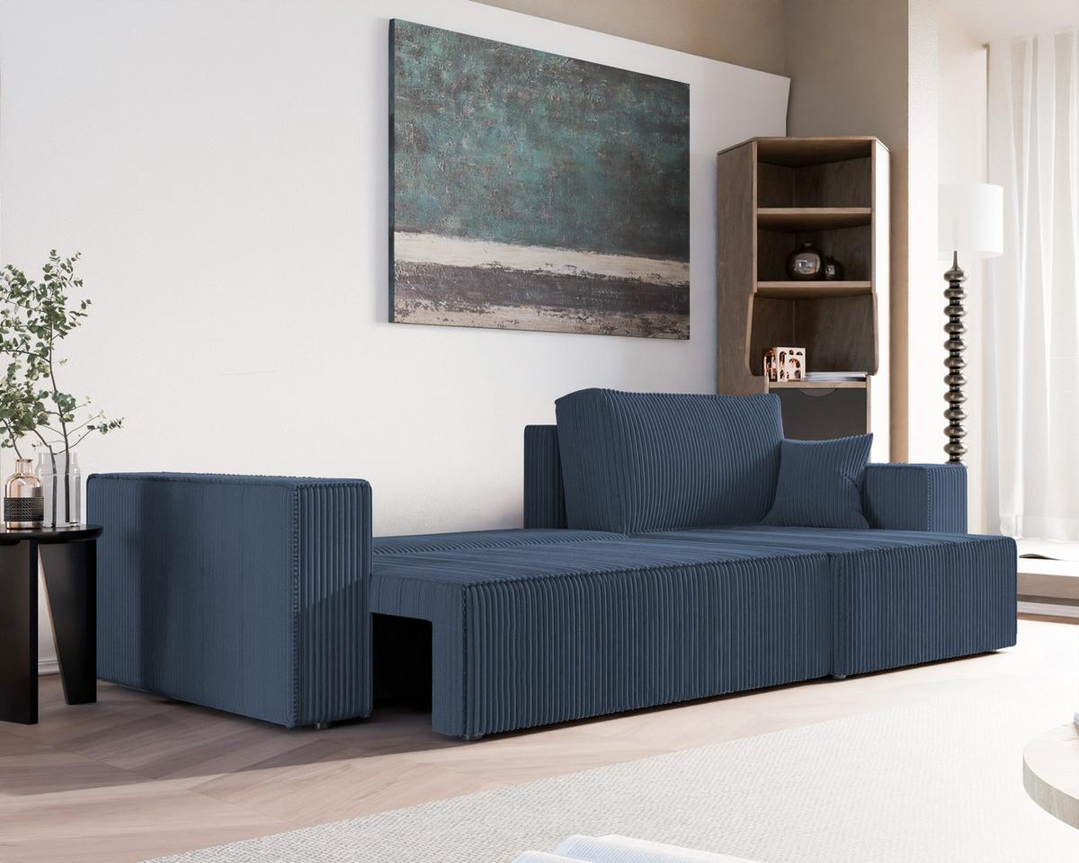 ECKSOFA mit Schlaffunktion und Bettkasten, Blau - Blau, Holzwerkstoff/Textil (145/276cm) - Idohome