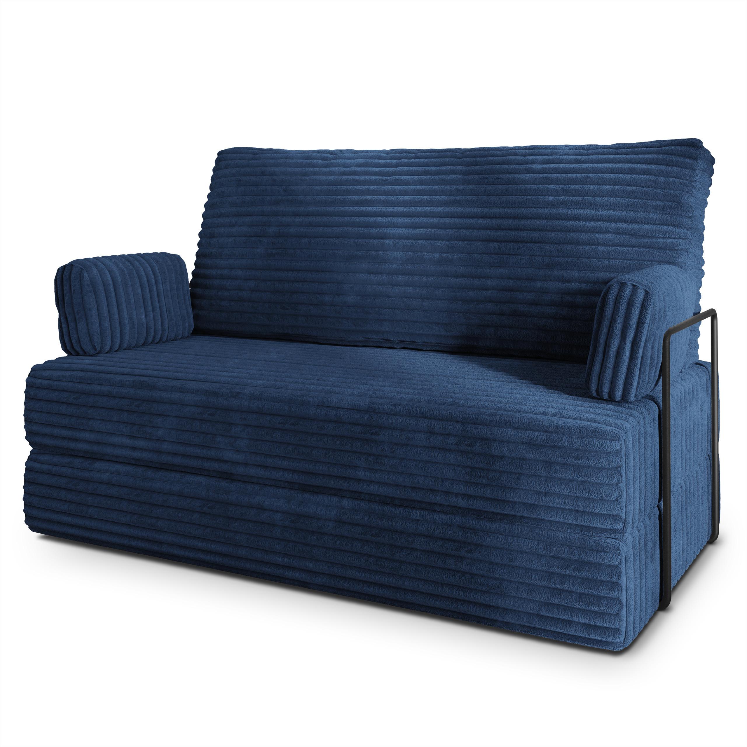 BETTSOFA LADIA aus Schaumstoff Kordstoff Blau Schlaffunktion - Blau, Textil (140/86/60cm) - MASSENO