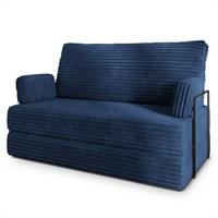 BETTSOFA LADIA aus Schaumstoff Kordstoff Blau Schlaffunktion - Blau, Textil (140/86/60cm) - MASSENO