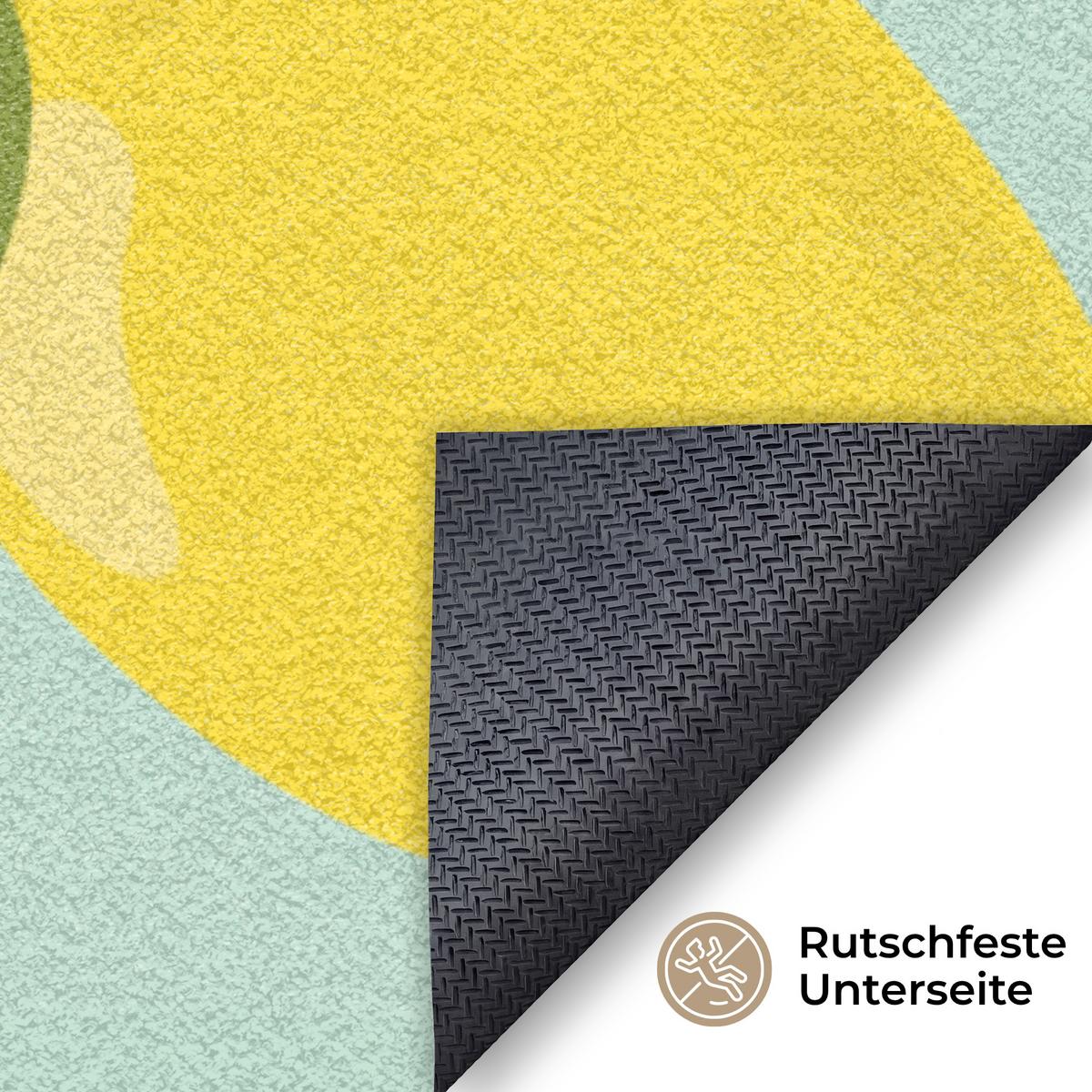 FUSSMATTE Muster Zitronen - Gelb - Blau - Muster - Früchte Flurteppich 150x90 cm - Gelb, Kunststoff (150/0.4cm) - MuchoWow