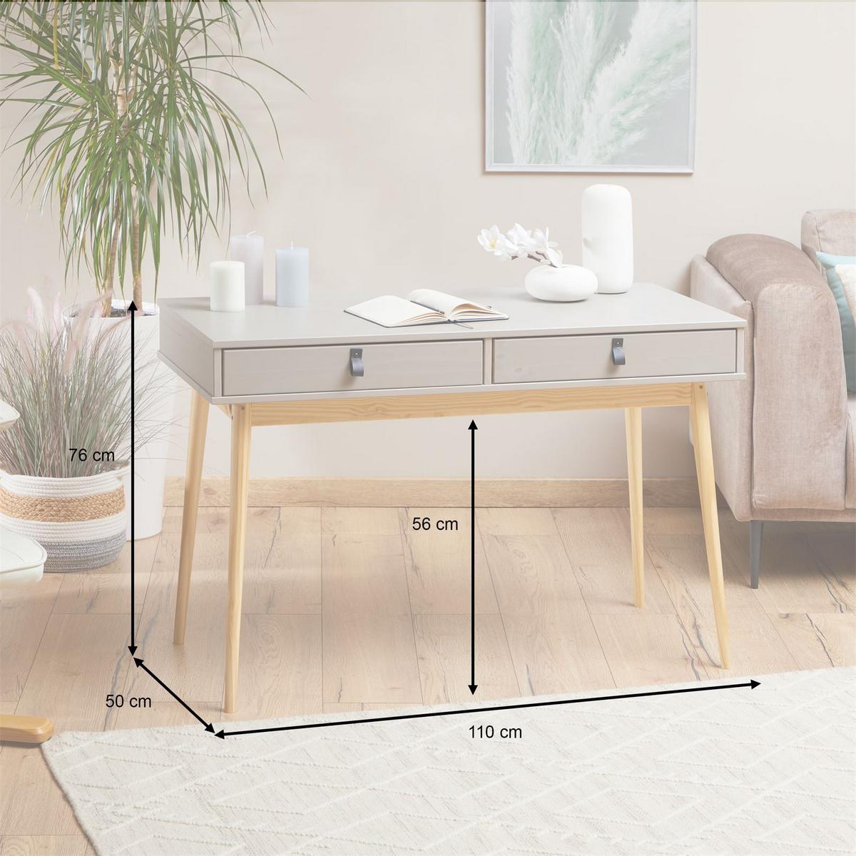 SCHREIBTISCH WANDA grau/natur - Naturfarben/Grau, Holz (50/110/76cm) - IDIMEX