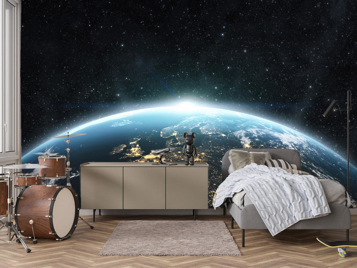 FOTOTAPETE für Wohnzimmer Erde Aus Dem Kosmos Planet 200x140 - Blau/Gelb, Papier (200/140cm) - Muralo
