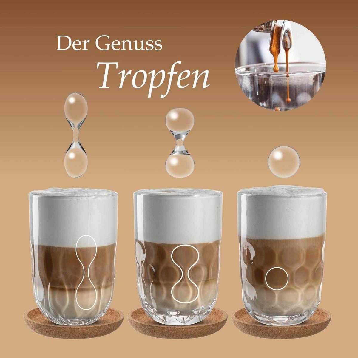 LATTE MACCHIATO-SET MIT UNTERSETZER Gocce transparent 390 ml 3er Set - Transparent, Glas (0.39L) - Leonardo Living