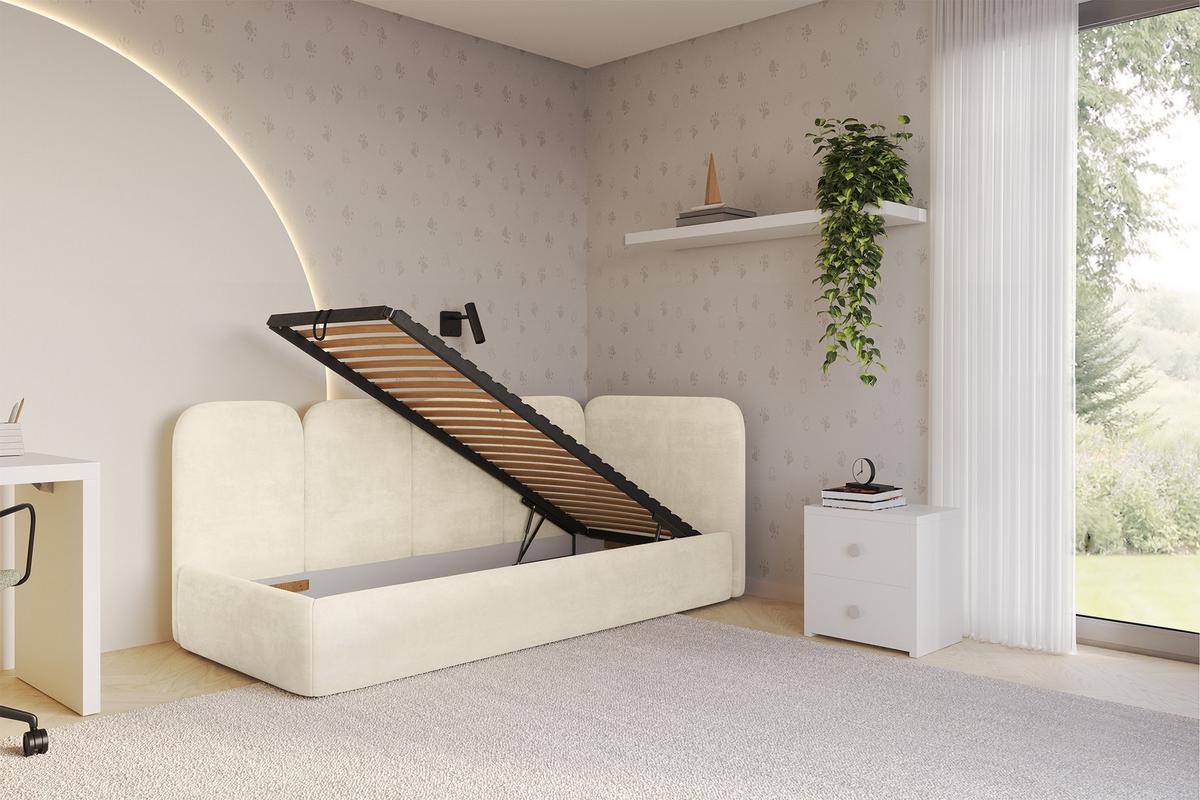 EINZELLBETT Jugendbett mit Bettkasten und Matratze H3/H4, Links - VELY 100x200 Beige - Beige, Holzwerkstoff/Textil (100/200cm) - ALTDECOR