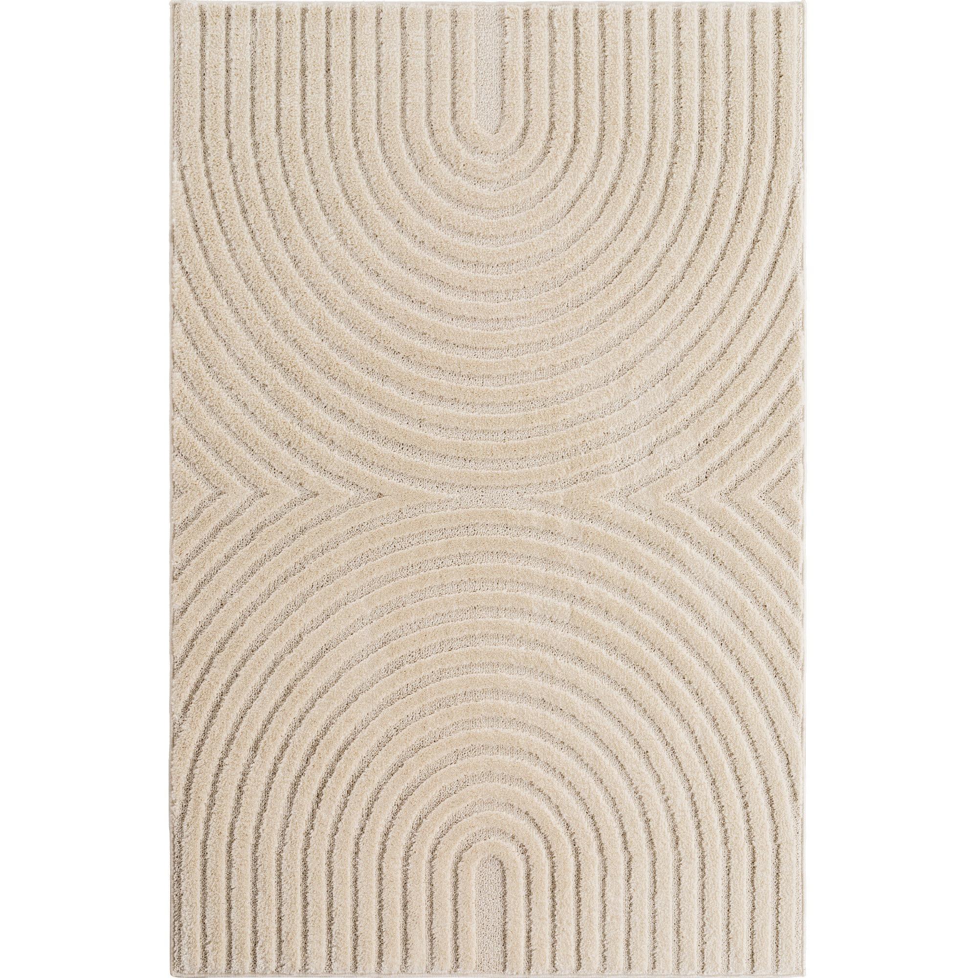 TEPPICH Hochflor RIGI in Creme, mit organischen Bögen in 3D, 80 x 150 cm - Beige, Textil (80/150cm) - KADIMA DESIGN