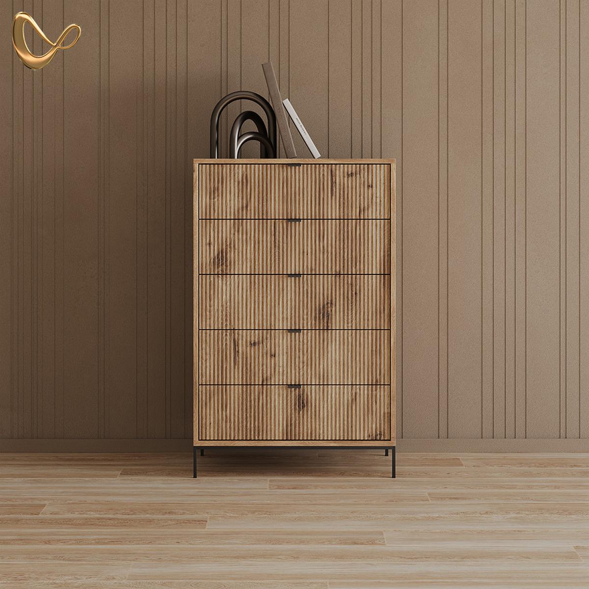 KOMMODE Aterno Viking Oak 76 x 120 cm mit 5 Schubladen - Eichefarben, Holzwerkstoff (76/120/42cm) - Livinity®