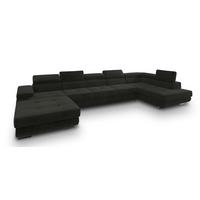 WOHNLANDSCHAFT TORIVA R-S Schwarz Velours-Stoff mit Schlaffunktion - Schwarz, Holz (418/90/202cm) - MASSENO