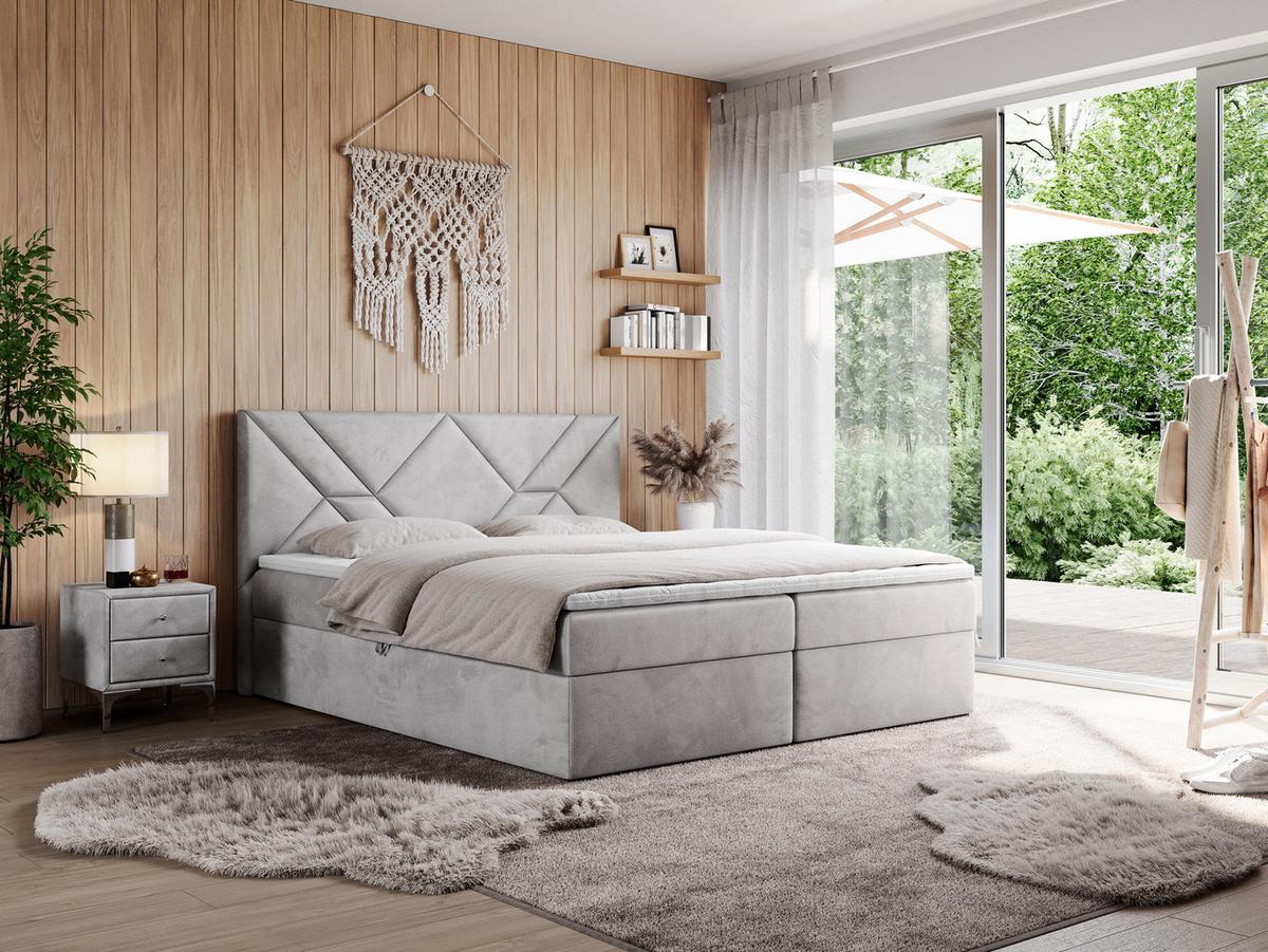 BOXBETT NEOMI 140/200 - Hellgrau Velvet - H3 - Visco - Hellgrau, Holz/Textil (140/200cm)