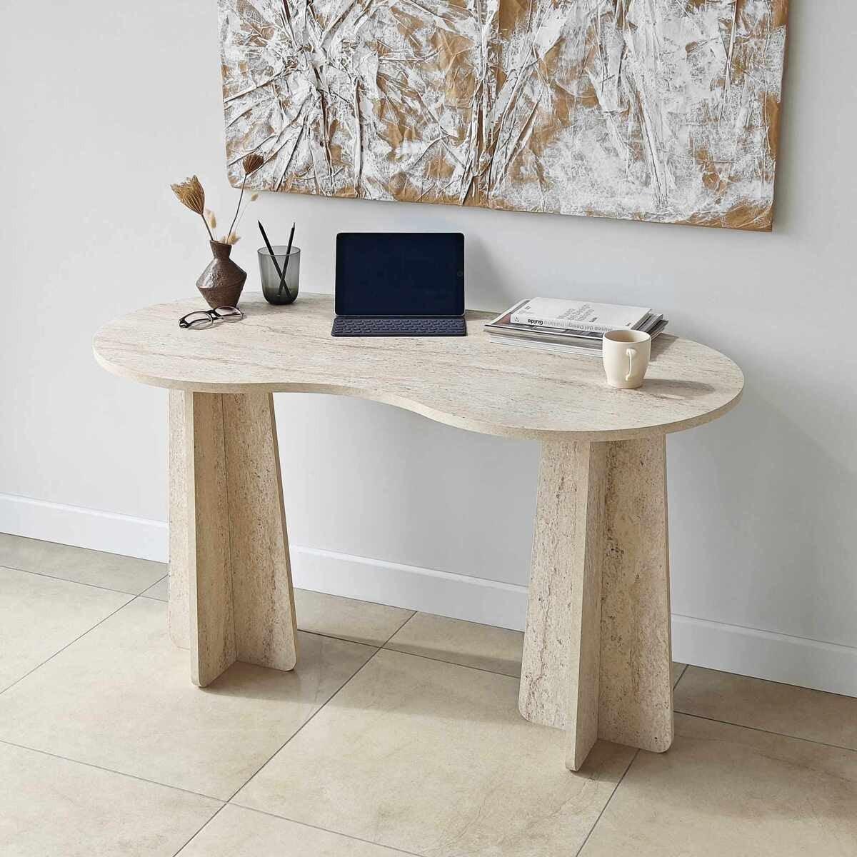 SCHREIBTISCH mit organisch-form Tischplatte 120/60/75 cm - Beige, Holzwerkstoff (8.5/60/75cm) - Calicosy
