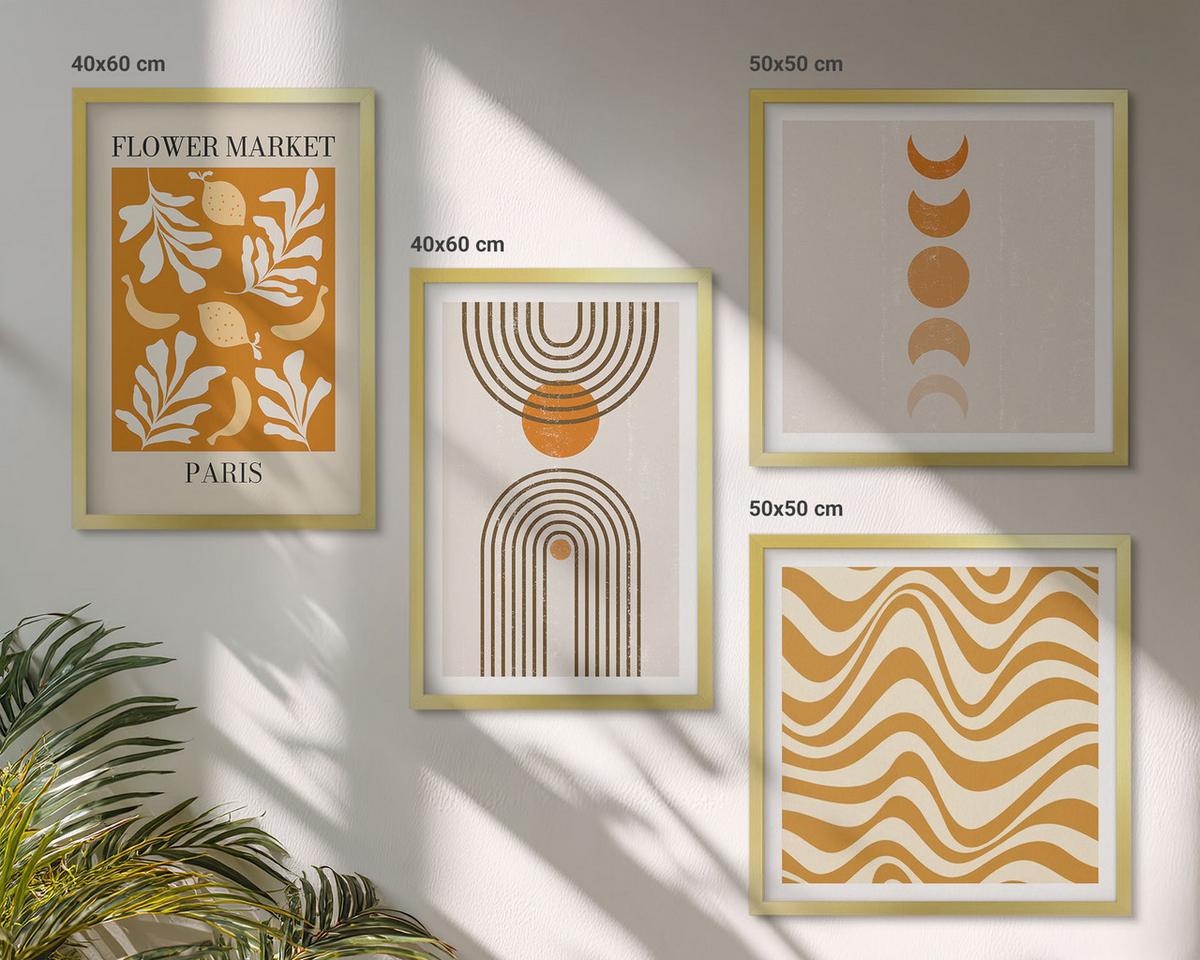 BILDER SET 4er Set - 50x50 cm & 40x60 cm Goldrahmen - Geometrische Pflanzenmuster - Goldfarben, Kunststoff (50/50cm) - TULUP