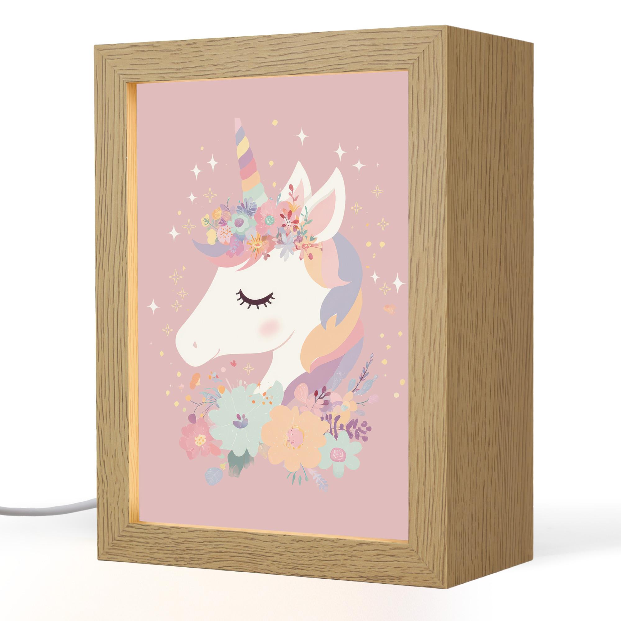 NACHTTISCHLAMPE Einhorn - Rosa - Blumen 15x20 cm - Rosa, Holzwerkstoff (8/15/20cm) - OnlyWow