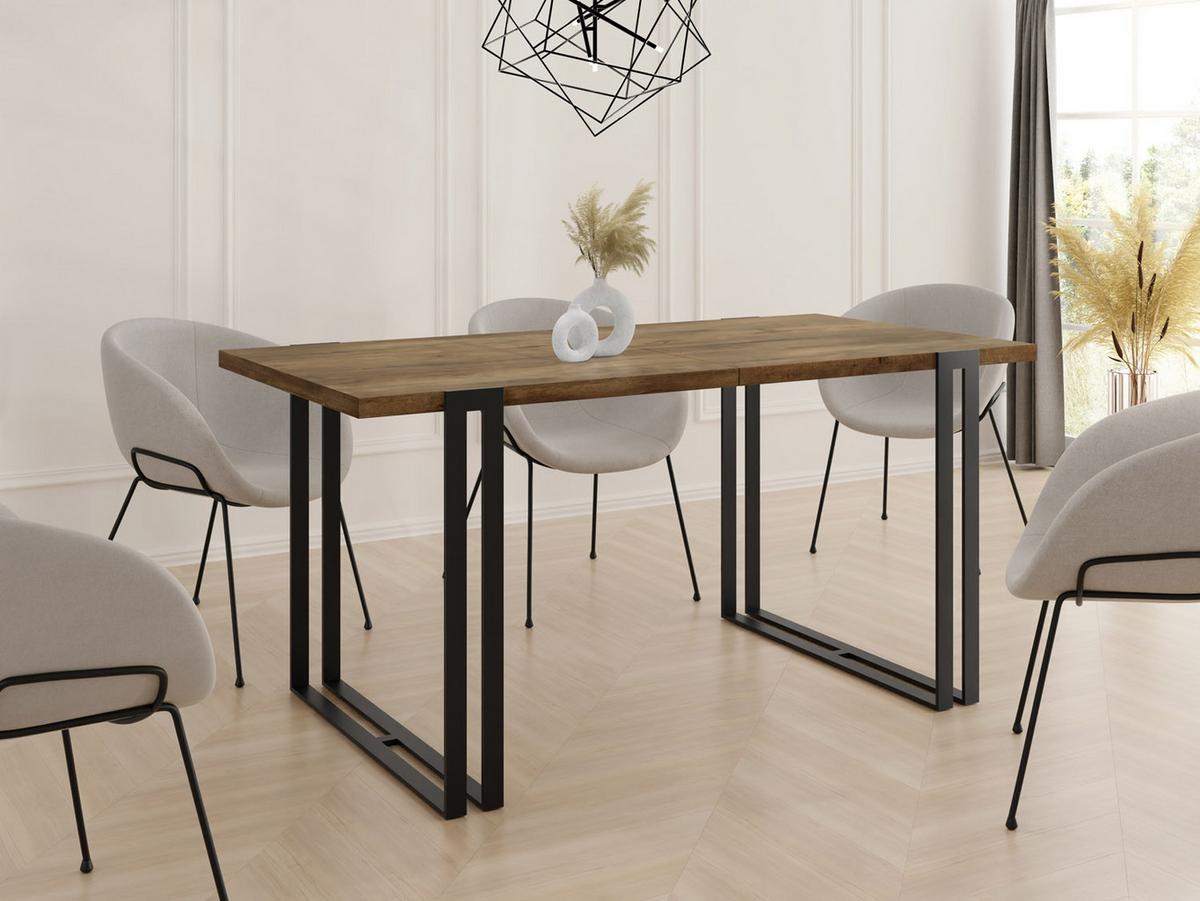 ESSTISCH Marco rechteckig ausziehbar, Lefkas Eiche 120-220/80/76 cm - Alteiche/Schwarz, Holzwerkstoff/Metall (80/220/76cm) - WFL GROUP