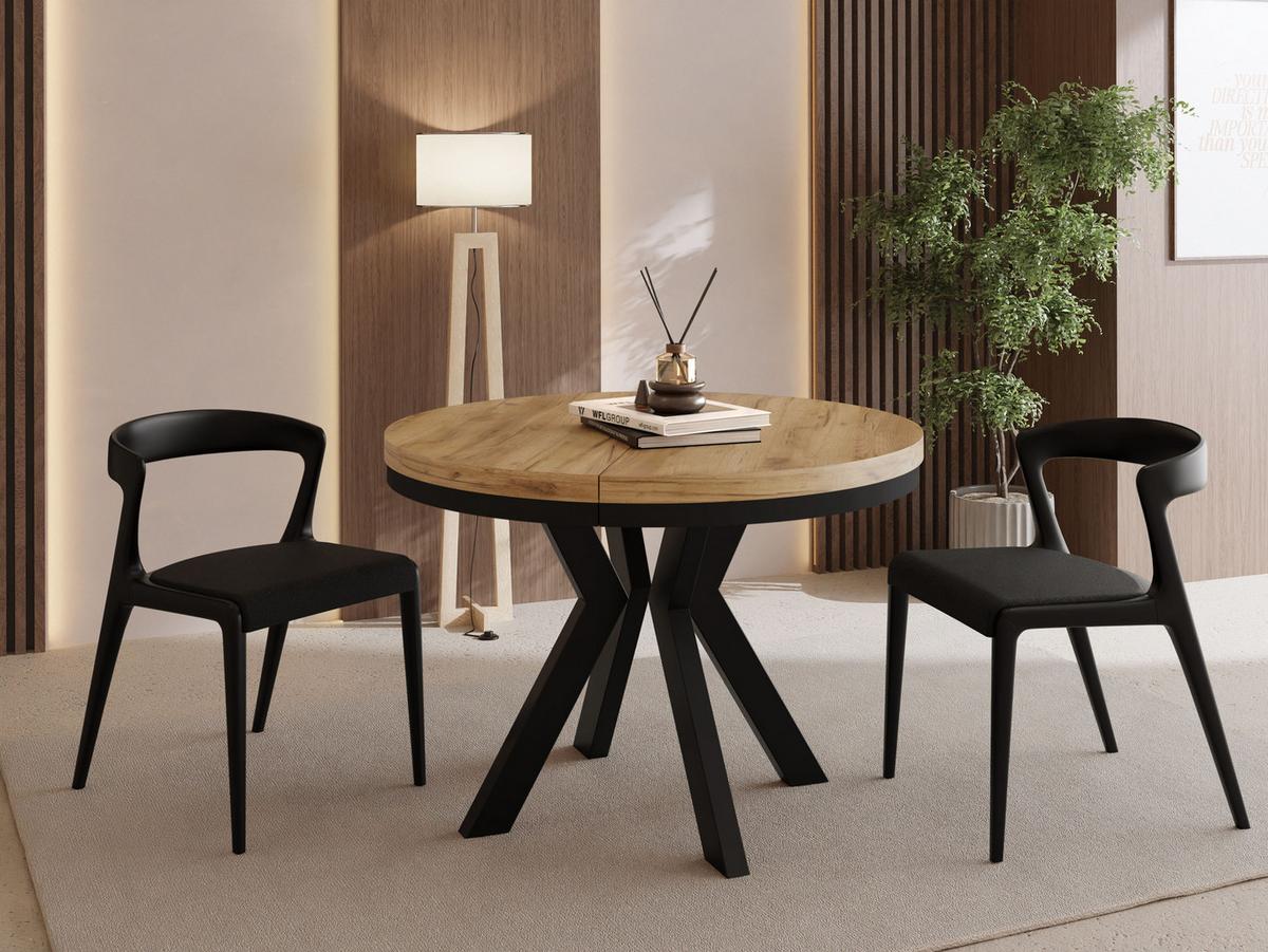 ESSTISCH Savio Neo rund ausziehbar verlängerbar, Eiche Braun 80-130/80/77 cm - Eiche Wotan/Schwarz, Holz/Holzwerkstoff (80/130/77cm) - WFL GROUP