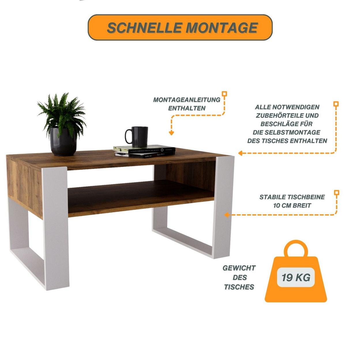 COUCHTISCH Karo92 92/45/53,6 - Nussbaumfarben/Weiß, Holzwerkstoff (54/92/45cm) - RAUMHIRSCH FURNITURE
