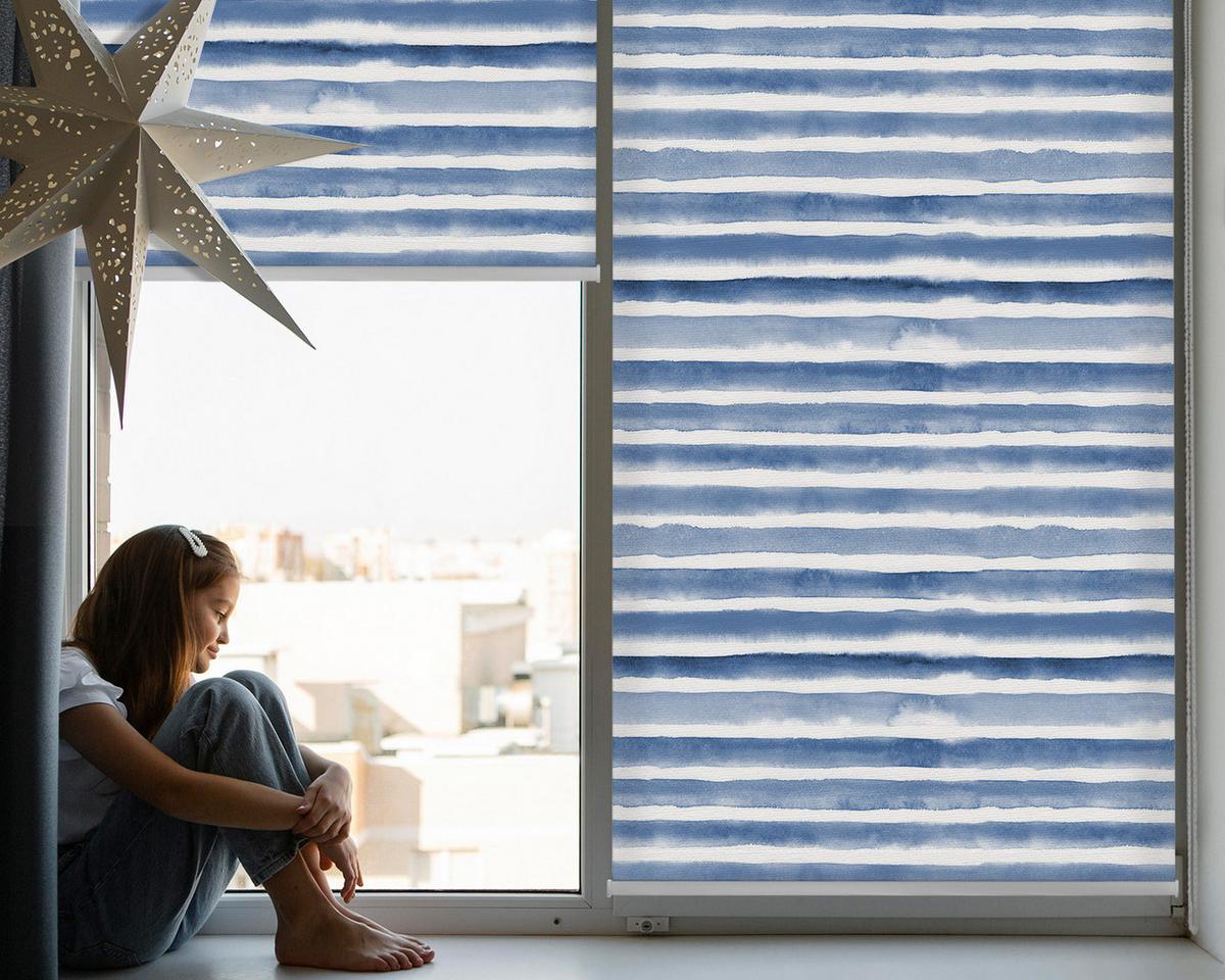 INNENROLLO - Fensterrollo - Rollo - 70x140 cm - Aufgemalte blaue Streifen - Blau, Kunststoff (70/140/0.5cm) - TULUP