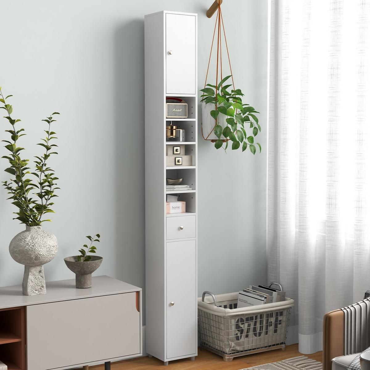 BADEZIMMERSCHRANK Weiß - Weiß, Holzwerkstoff (20/180/20cm) - COSTWAY