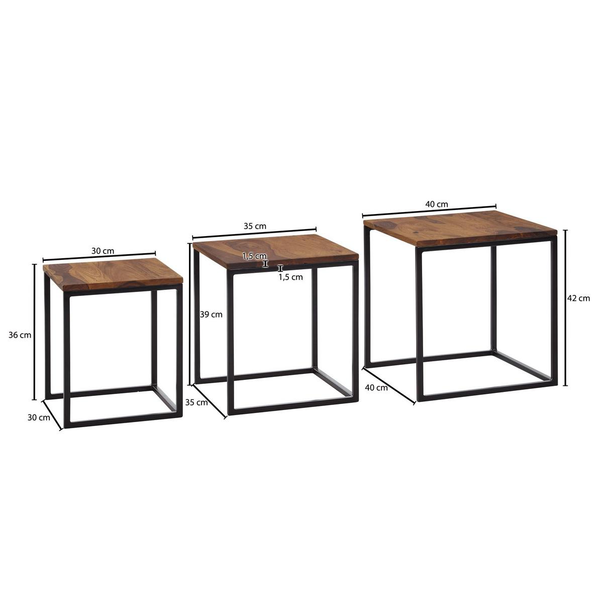 BEISTELLTISCH Set – Massivholz Metall Braun Schwarz rund 3 Größen - Schwarz/Braun, Holz/Metall (40/40/42cm) - KADIMA DESIGN