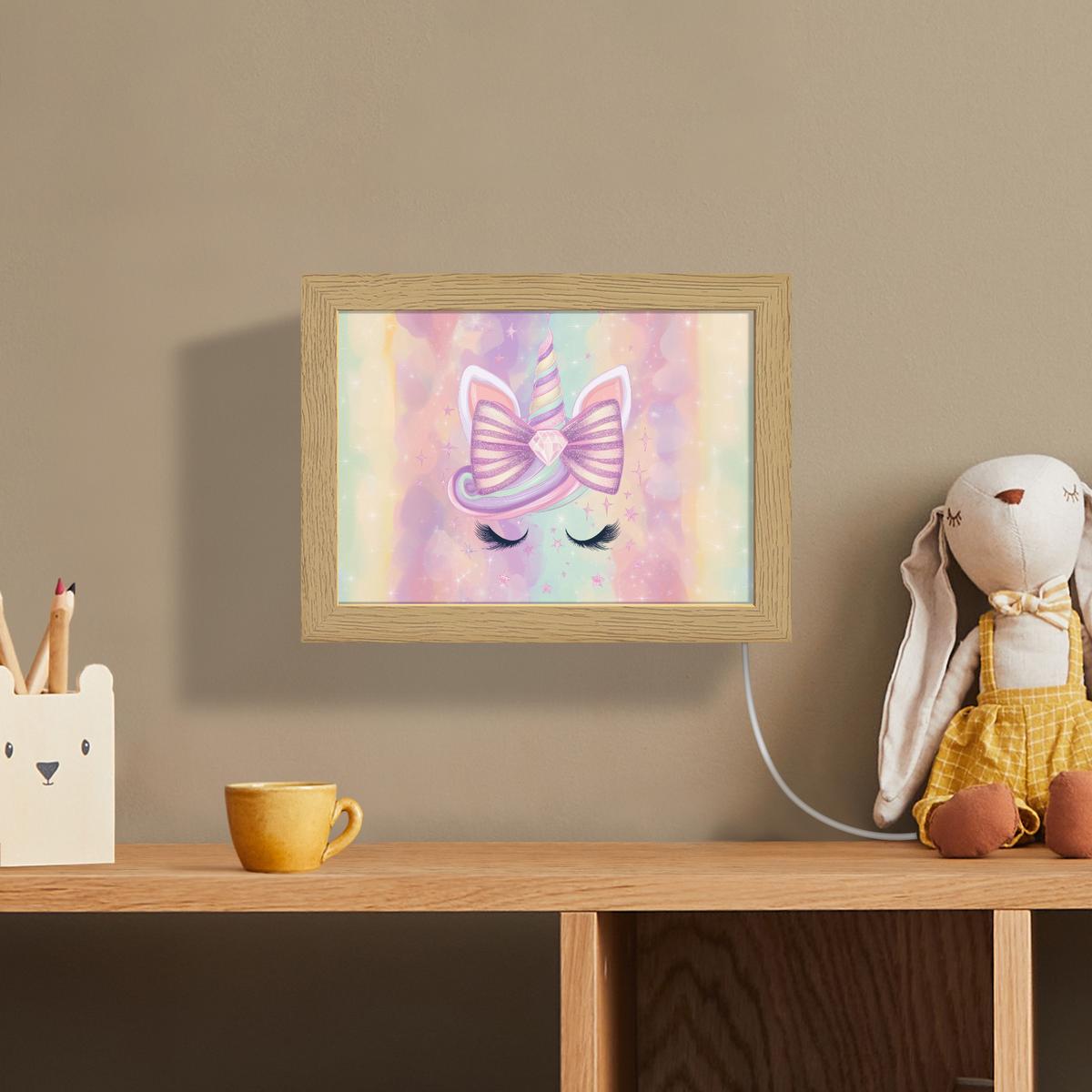 WANDLEUCHTE Einhorn - Glitzer - Regenbogen - Pastell 20x15 cm - Hellrosa, Holzwerkstoff (20/15/8cm) - OnlyWow
