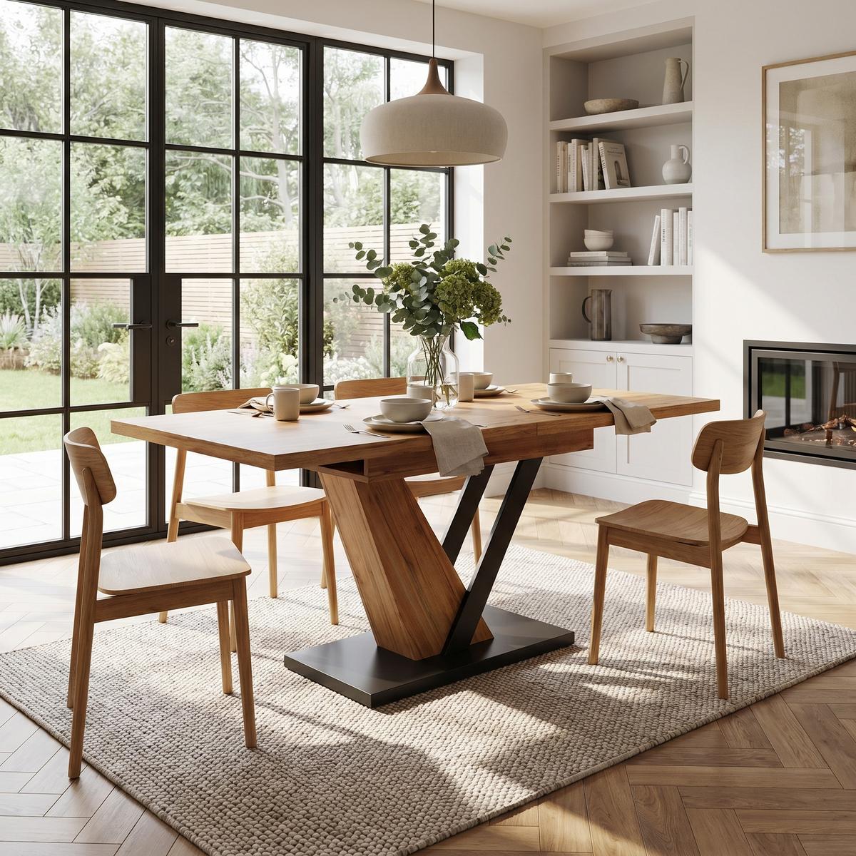ESSTISCH ausziehbarer holzoptik & V-gestell 120 bis 160 cm für 4-6 personen - Naturfarben, Holzwerkstoff (75/120/75.5cm) - Urban Meuble
