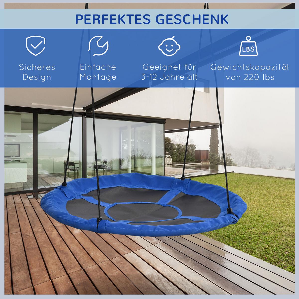 NESTSCHAUKEL Ø110 cm, Hängeschaukel bis 100 kg, verstellbar Kinderschaukel, Blau - Blau, Kunststoff/Metall (110/110cm) - Outsunny